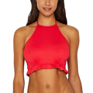 Freya Raspberry Pink Nouveau High Neck Ribbed Ruffle Underwire Bikini Top 32G